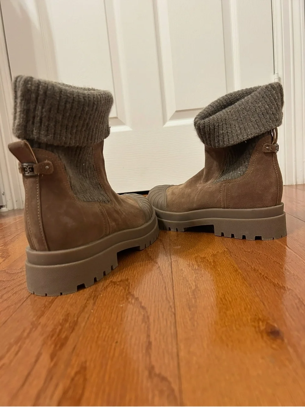 Sam Edelman Brown Knit Cuff Duck Boots Women's Size 9 Waterproof Lug Sole